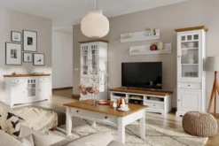 Arrediorg Vetrina shabby chic 1 anta pino massello bianco e top rovere