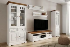 Arrediorg Vetrina shabby chic 1 anta pino massello bianco e top rovere