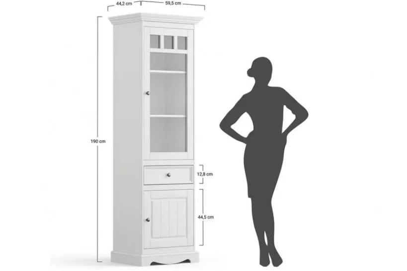Arrediorg Vetrina shabby chic 1 anta pino massello bianco e top rovere