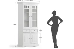 Arrediorg Vetrina shabby chic 2 ante pino massello bianco top naturale