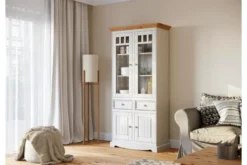 Arrediorg Vetrina shabby chic 2 ante pino massello bianco top naturale
