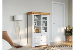 Arrediorg Vetrinetta bassa legno massello di pino bianca shabby country