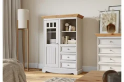 Arrediorg Vetrinetta shabby chic pino massello bianco e cappello naturale
